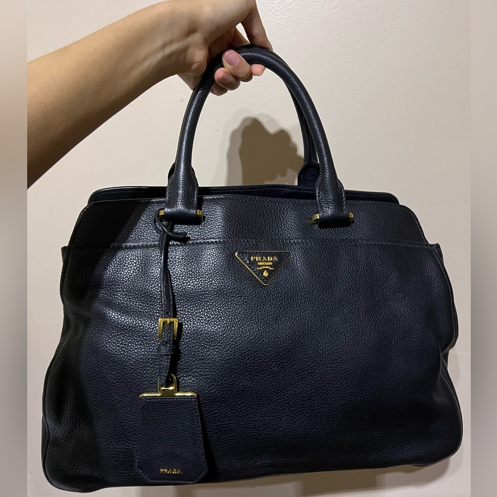 Prada Vitello Daino Tote Black Bag Vintage